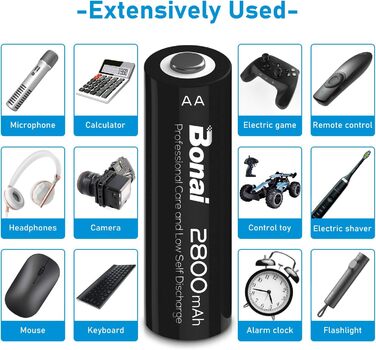 Зарядний пристрій BONAI для акумуляторів AA/AAA NI-MH з LED-дисплеєм та USB, 8 слотів, швидка зарядка