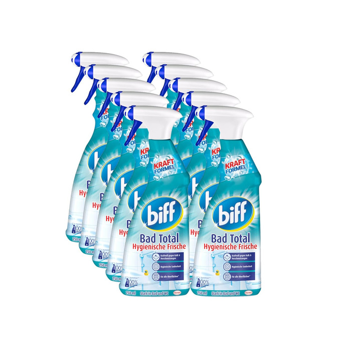 Засіб для чищення ванної кімнати Biff Bad Total Hygienische Frische проти вапна та бруду, гігієнічна свіжість, спрей (750 мл, 16 шт)