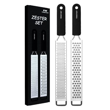 Терка кухонна Zester Reibe 2 шт. (сир, пармезан, лимон, мускат) - нержавіюча сталь, з силіконовою ручкою, захисний чохол, можна мити в посудомийній машині, чорний колір