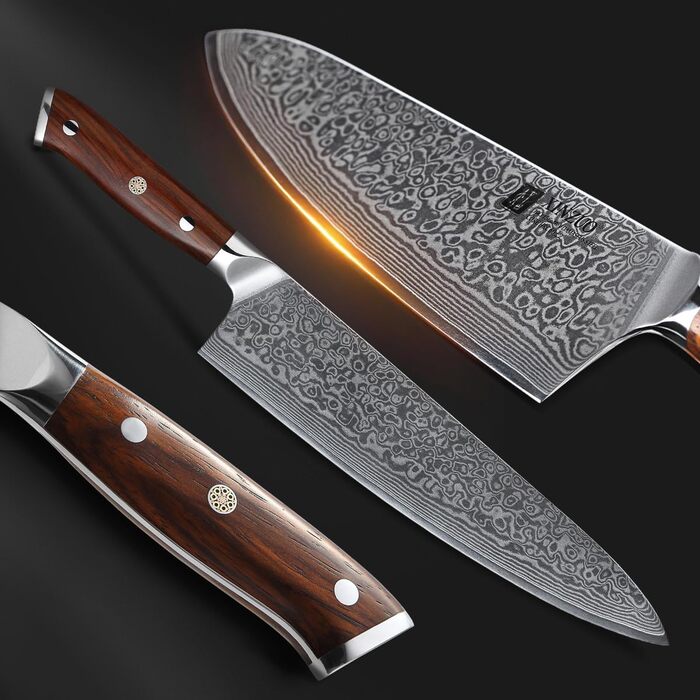 XINZUO 21cm Damascus Chef's Knife - 67 Layer Multipurpose Kitchen Knife for Meat, Fish & Vegetables - Gyuto Professional Hand-Forged Knife with Ergonomic Rosewood Handle