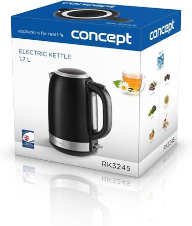 Електричний чайник CONCEPT RK3245 з нержавіючої сталі, чорний, 1.7 л, 2200 Вт