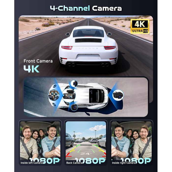 Відеореєстратор 4K WiFi Voller 360°, Автомобільна камера з GPS, Park Mode, Нічним баченням та G-сенсором. Комплект з камерою заднього виду.