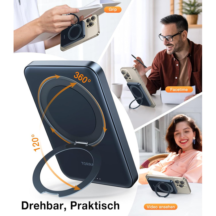 TORRAS MiniMag Qi2 Powerbank 10000mAh: магнітичний повербанк з підтримкою MagSafe, 30W USB-C, 15W бездротова зарядка для iPhone 12-17, AirPods, сірий титан