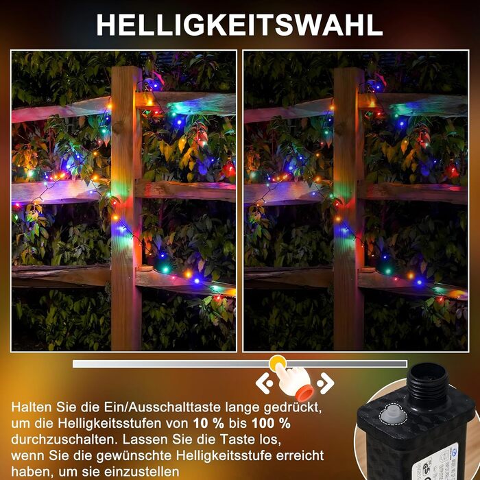 LED гірлянда WISD 23м, 200 LED, багато кольорів - димувана різдвяна ілюмінація на темно-зеленому кабелі з 12 режимами, таймером та EU штекером - для прикраси ялинки, балкона, кімнати, саду. 200 LED