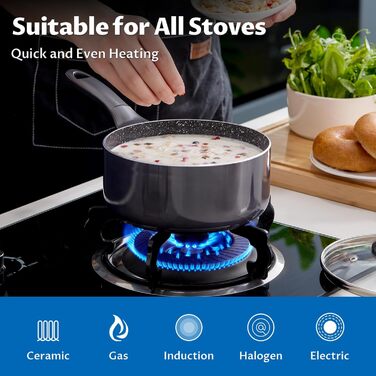 Набір посуду BEZIA з індукційним покриттям, 10 предметів, нержавіюча сталь, антипригарне покриття, бакелітові ручки, чорний