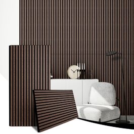 Акустичні панелі AKK-STAR з дерева (набір 2 шт), 1200x600x18 мм, 1.44 м² — 3D стінові панелі для шумоізоляції та декору вітальні та офісу, колір чорний горіх