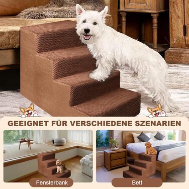 Pet Stairs for Small Dogs and Cats, 4 Steps 50cm High - Dog Stairs Cat Stairs with Removable, Washable, Portable Pet Stairs for Small Dogs (4 Steps Brown)