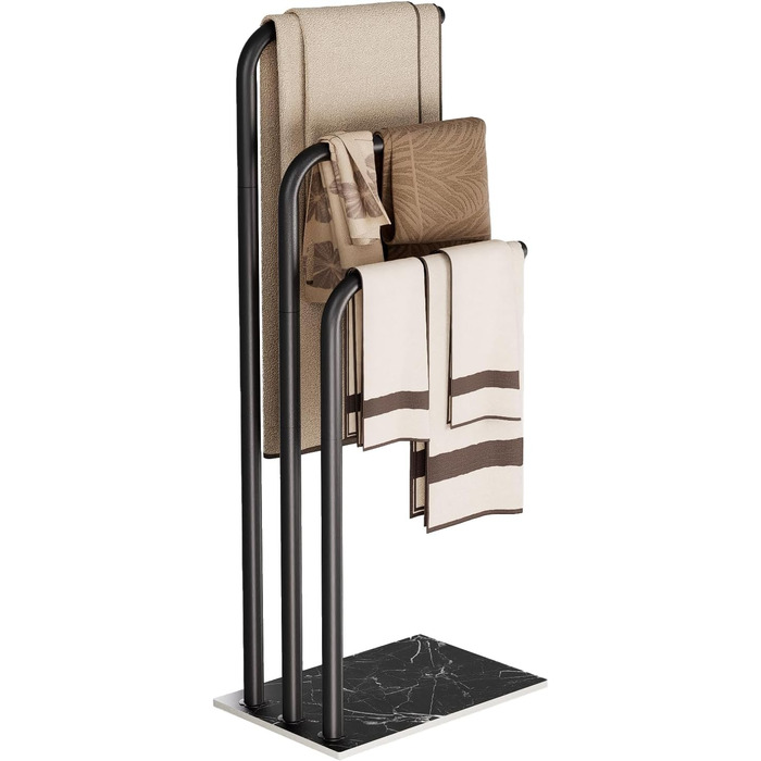 Підставка для рушників Yawinhe, чорна, з 3 стійками, з нержавіючої сталі, 39x26x90 см