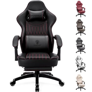 Ігровий крісло Dowinx з підголівником та масажем попереку, ергономічний геймерський крісло з підніжкою, офісне крісло з PU шкірою, чорний