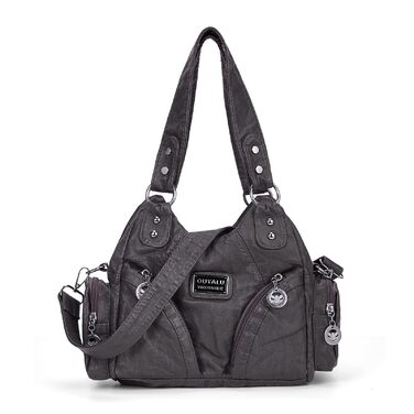 Сумка жіноча TIAASTAP Klein City Bag вінтажна сіра шкіряна через плече, хобо, з багатьма відділеннями