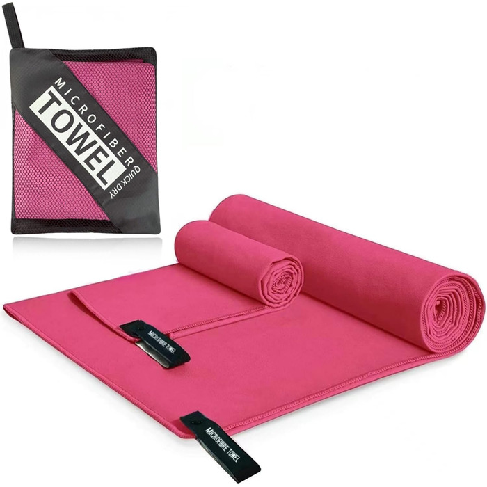 Мікрофібровий рушник для пляжу та спорту, комплект 2 шт (180x80cm + 80x40cm), рожевий