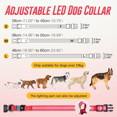 Світлодіодне нашийник для собак Jewyow 7 в 1, перезаряджається USB-C, водонепроникний, червоний (M)