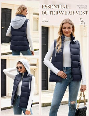 Ванкаву Степледік з капюшоном, короткий зимовий жилет, повсякденний, без рукавів, куртка (темно-синій, S)