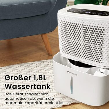 Pro Breeze Dehumidifier 12L in 24h Dehumidification Performance - Room Size approx. 120m³ (~20 m²) - with 3 Operating Modes, Digital Display, Drain Hose, Timer - Against Humidity, Mould White