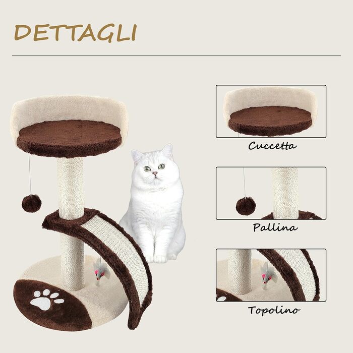 Дерев'яний кігтечка для котів Beltom® Kratzbaum 54 см, рожево-білий (коричнево-бежевий)