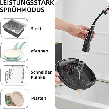 Змішувач кухонний AIMADI LED з витяжкою, поворотний 360°, чорний/рожеве золото