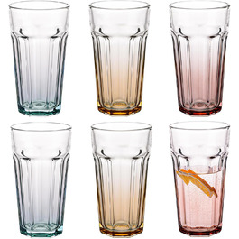 Cocktail Glasses, Large Drinking Glasses, Cuba Libre Glasses | 700 ml | Set of 6 | Cocktail Highball Water Glasses Set XXL Tumblers Retro Design | GIGI Collection | WATERCOLOR OMBRE - Hand Wash