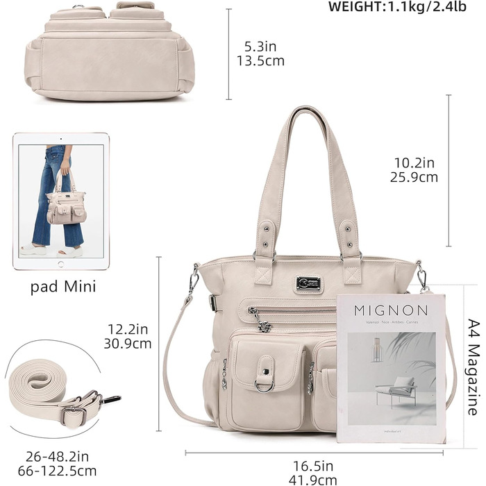 Сумка жіноча KL928 через плече, велика, з PU шкіри, чорна/сіра, з багатьма відділеннями