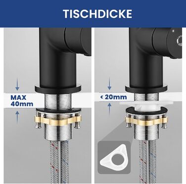 Змішувач кухонний CECIPA SOFETIY SERIE (Чорний) з гнучким виливом 360°, для високого тиску, з 2 режимами струменя, з нержавіючої сталі, для раковини