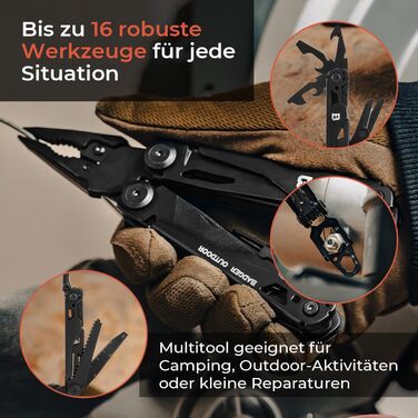 Багатофункціональний інструмент Solid Black 16-в-1: ніж для виживання, мультитул для туризму, кемпінгу та подарунок для чоловіків. Виготовлений з нержавіючої сталі, з бітами.