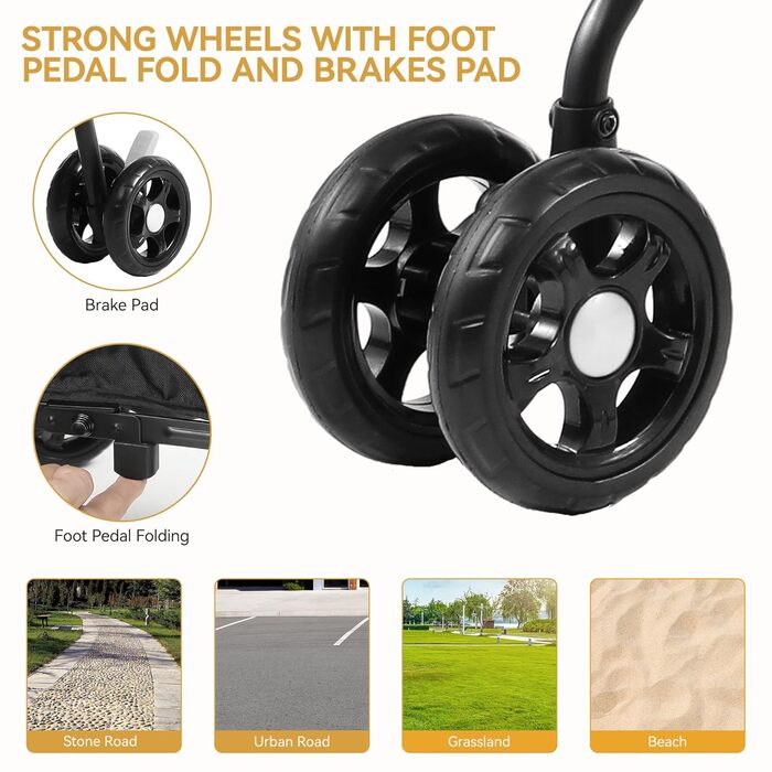 Візок для собак та котів DWVO, 11.3 кг, складний, з подушкою та кошиком для зберігання, 45x80x103 см (сірий/чорний)