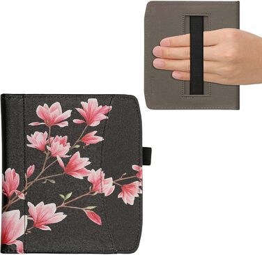 Чохол-книжка kwmobile для Pocketbook Era/Era Color з відділенням для карт та петлею для кріплення - дизайн 'Читаюча жінка' чорно-бежевий (Magnolien 33-02-01)