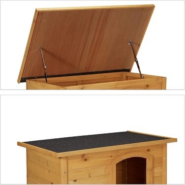 Будка для собак Relaxdays, 58 x 86 x 58 см, дерев'яна, вологостійка, для вулиці, натуральний колір/чорний