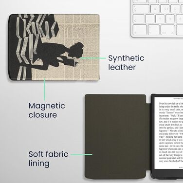 Чохол-книжка kwmobile для Pocketbook InkPad 4/Color 3/Color 2, Vivlio InkPad 4 - Чохол для eReader, Magnolien Taupe Weiß Blaugrau (жінка читає)