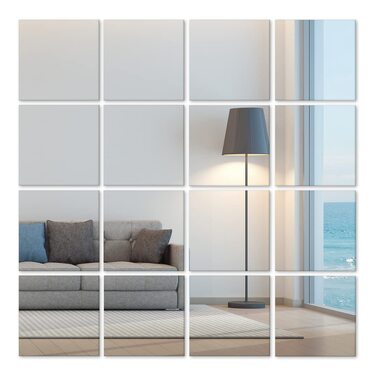 Дзеркальна плитка самоклеюча 15x15 см - 16 шт. для декору стін, ванної кімнати, шафи, вітальні, спальні