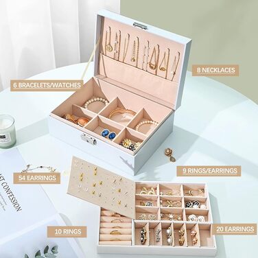 Шкатулка для прикрас XPOOP з відділеннями, для жінок, з ключем, знімний лоток, для кілець, сережок, браслетів, намист, брошей