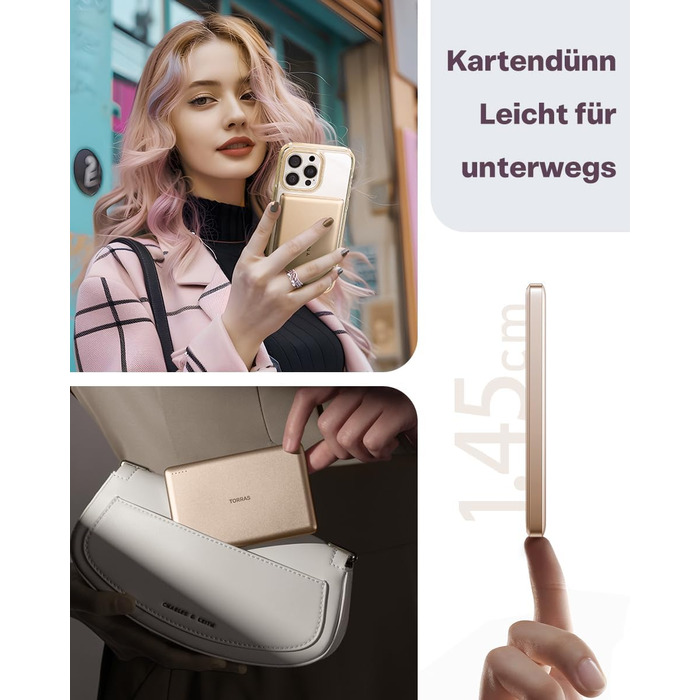 TORRAS MiniMag Powerbank: акумулятор 10000mAh з MagSafe, 22.5W, USB-C, для iPhone 17 Pro Max/Air/16/15/14/13/12, колір Desert Titan Gold