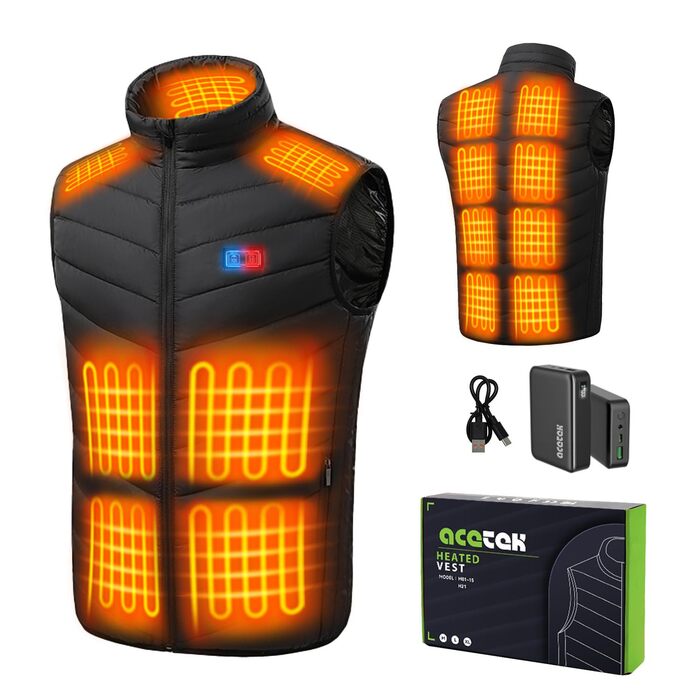 Обогревна жилетка для чоловіків та жінок з акумулятором 20000mAh, 15 зон обігріву, 3 режими температури, до 11 годин тепла, для полювання, піших прогулянок, гольфу, катання на лижах, XL
