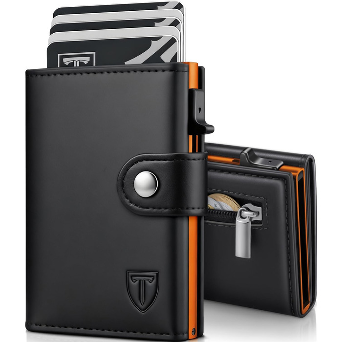 Чоловічий гаманець TENBST з відділом для монет, Slim Wallet, картхолдер на 8-10 карт, RFID захист, преміум якість, чорний