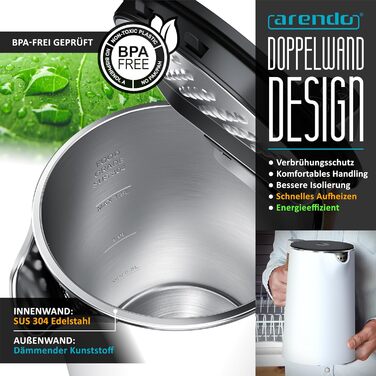 Набір Arendo: чайник з регулюванням температури та тостер на 4 скибочки з підігрівом для бутербродів - нержавіюча сталь, білий матовий