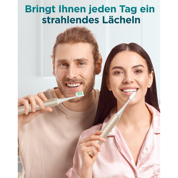 Електрична звукова зубна щітка для дорослих з 8 насадками та кейсом для подорожей, 5 режимів, водонепроникна IPX7, до 90 днів роботи від акумулятора (Золота)