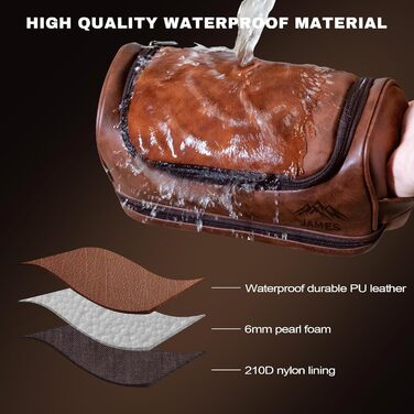 Чоловіча косметичка Easycosy з лазерним гравіюванням імені, з можливістю підвішування, з натуральної шкіри, червоно-коричневого кольору, двошарова