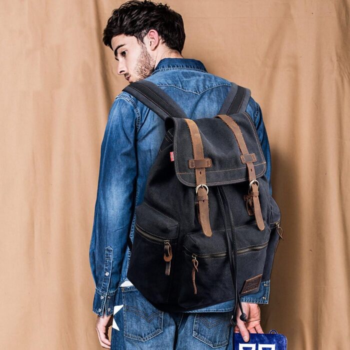 Чорний рюкзак KAUKKO 15 дюймів: стильний ретро-рюкзак для жінок та чоловіків, 27×16×41 см, велика місткість, ідеальний для подорожей, кемпінгу та активного відпочинку