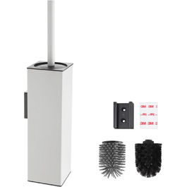 Настінна щітка для туалету BVL, тримач без свердління, 2 насадки, силіконова щітка для унітазу, кутова, білий матовий