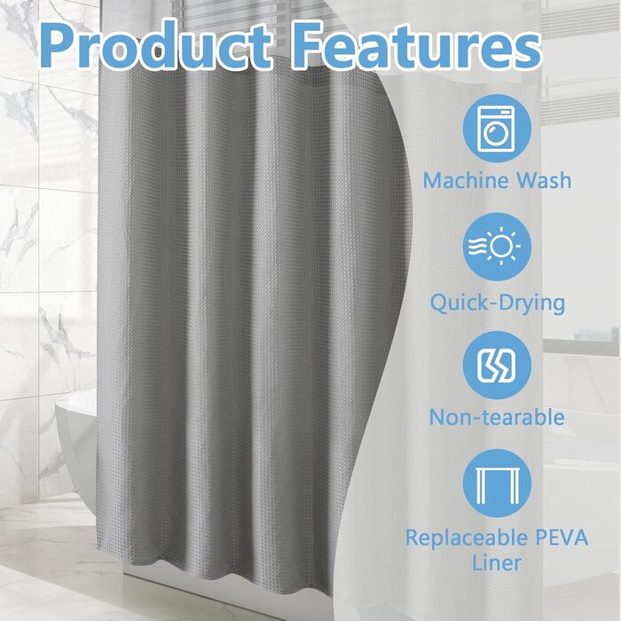 Шторка для душу FY&XZH з гачками, важка, водонепроникна, з ТПУ-покриттям, стиль готелю з сітковим вікном, 2 гачки, зелений (83 x 83 см)