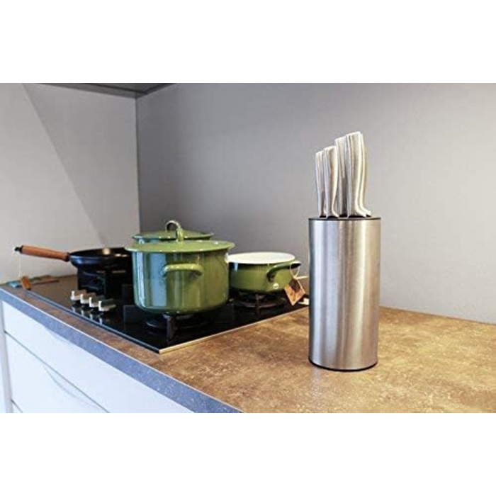 Coninx Stainless Steel Knife Block without Knives - Modern round knife block with flexible lamellae - Universal knife holder - Stylish unstocked knife block - Simplifies knife storage