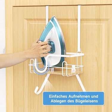 Настінна кріплення для прасувальної дошки з кошиком для зберігання та гачками (білий)