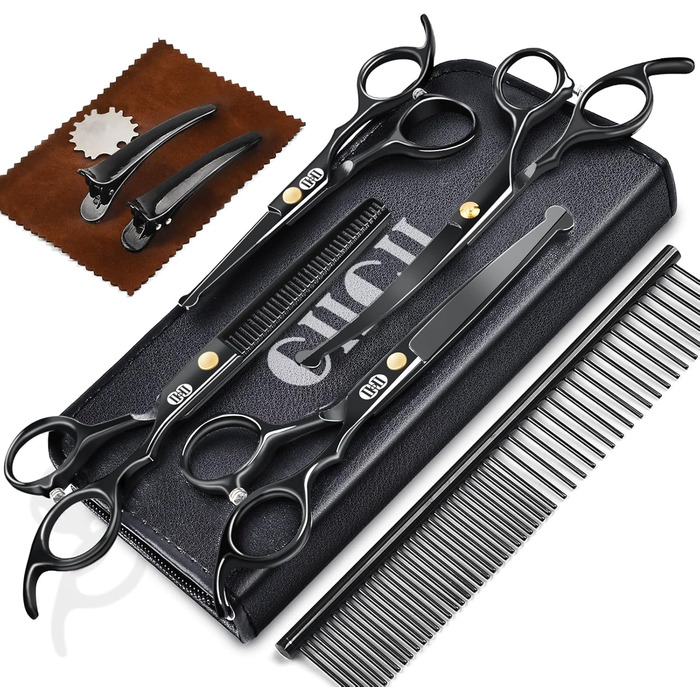 CIICII 10-in-1 Professional Dog Grooming Kit with Rounded Safety Tips - Dog & Cat Hair Scissors Set