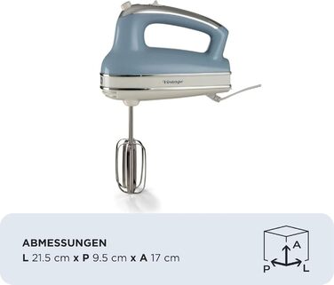 Міксер ручний Ariete Vintage 1548, 450W, 5 швидкостей, Turbo, 2 насадки, для тіста та збивання (Блакитний)