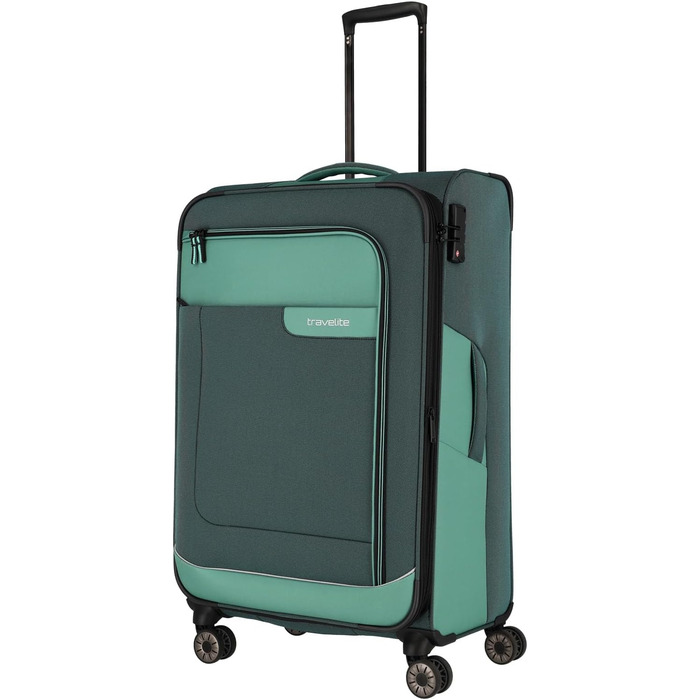 Travelite 4-Wheel Luggage Size L Softshell made from recycled material, Luggage Series VIIA: Trolley with expandable gusset + edge protection, 77 cm, 91-103 liters