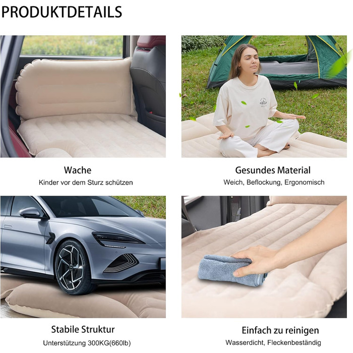 KMZ Automatic Car Mattress, 2 Pillow Car Air Mattress, Double-Sided Thickened Flocked Auto Mattress, Inflatable Car Bed for Trunk Rear Seat