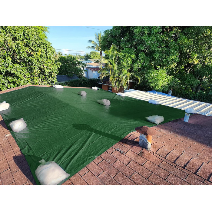 HanjetHJ Waterproof Green Tarp, 140g/m², Robust, Thick PE Material, as Tent Roof, Roof Covering, Protective Cover for Camping, Swimming Pool, Boat (4 x 5 m)
