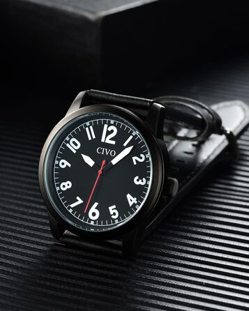 Чоловічий годинник CIVO з великими цифрами: аналоговий класичний годинник на зап'ясті з великими цифрами - водонепроникний кварцовий військовий годинник для чоловіків зі світловим покриттям - подарунок для чоловіків, людей похилого віку з поганим зором (A3 Чорний)