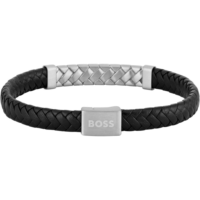 Браслет чоловічий BOSS TAILORED зі шкіри (чорний/срібний)