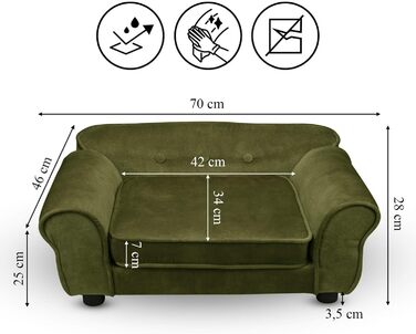 Диван для домашніх тварин MG Design темно-зелений: стабільний дерев'яний каркас, м'яке покриття, легкий у догляді. Підходить для собак та котів, готовий до використання. Темно-зелений – W12 (Оливковий – W11)