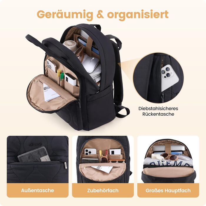 LOVEVOOK Рюкзак для жінок, рюкзак для ноутбука, шкільний рюкзак для підлітків, легкий рюкзак з підкладкою, робочий рюкзак для жінок, велика сумка для навчання, рюкзак для подорожей, універсальний, елегантний, 15.6' (B-чорний, 15.6')